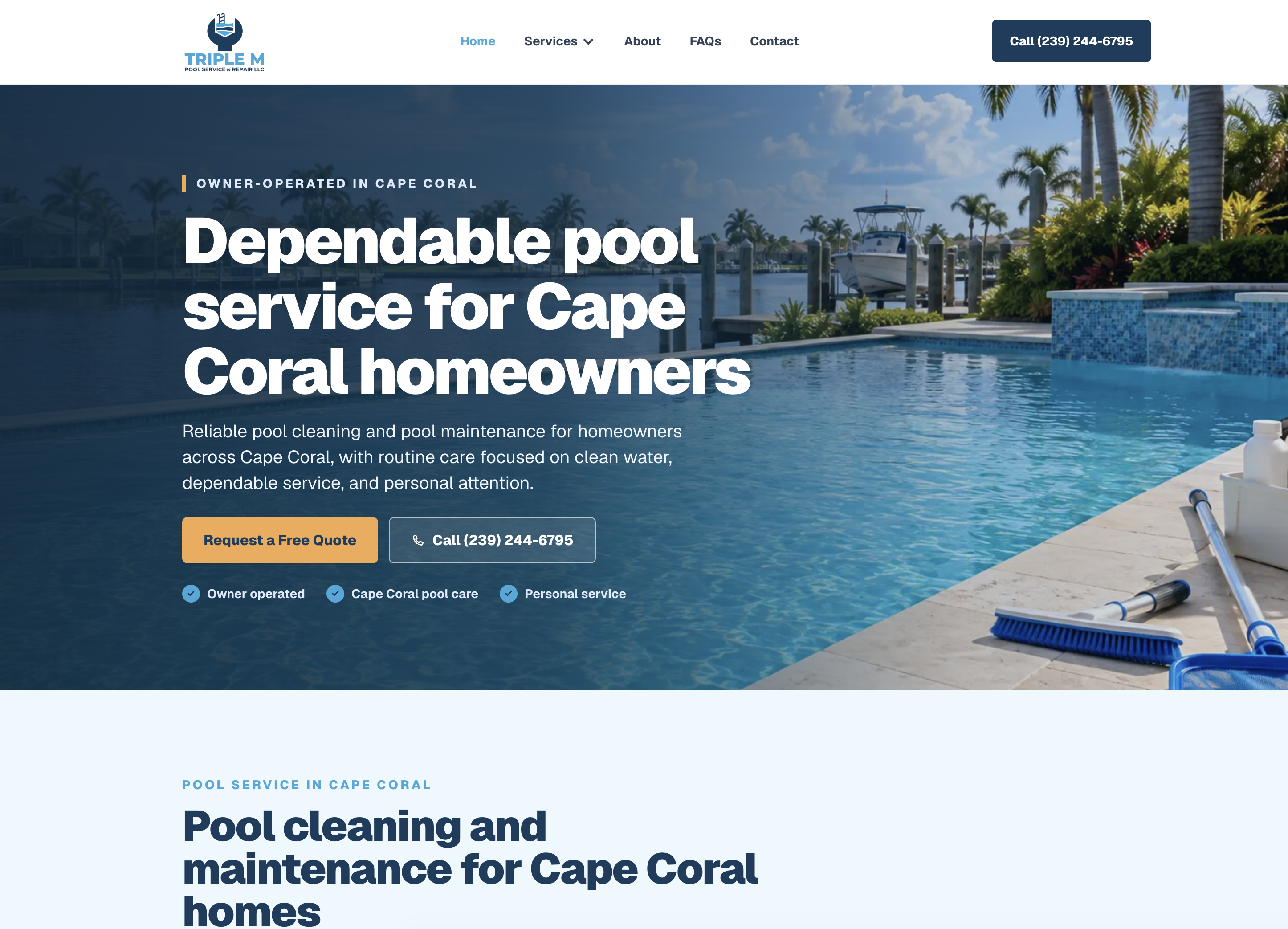 Updated Triple M Pool Service and Repair desktop homepage